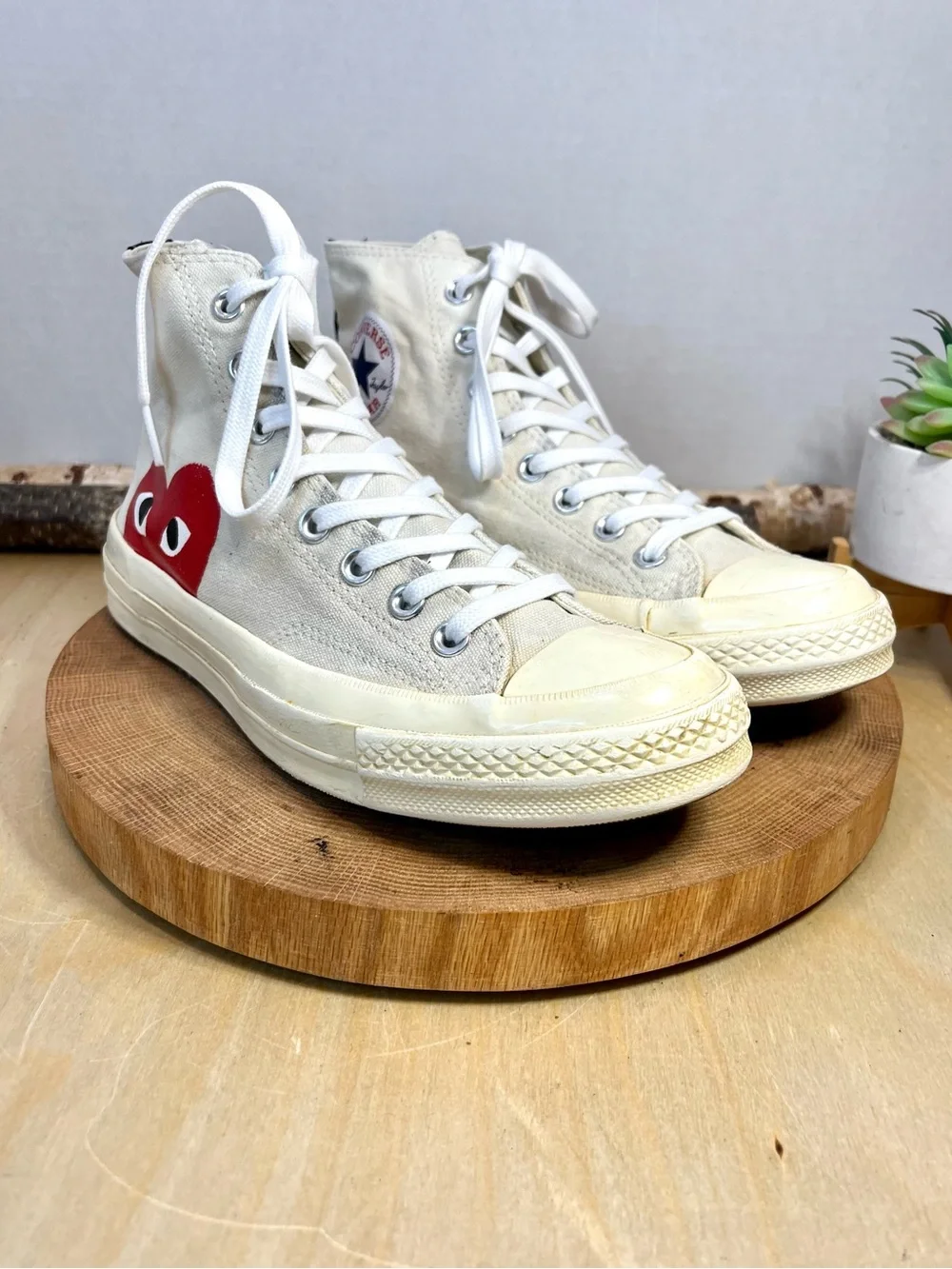 Comme des Garçons PLAY Converse Cream Canvas Size 9 Womens 7 Mens